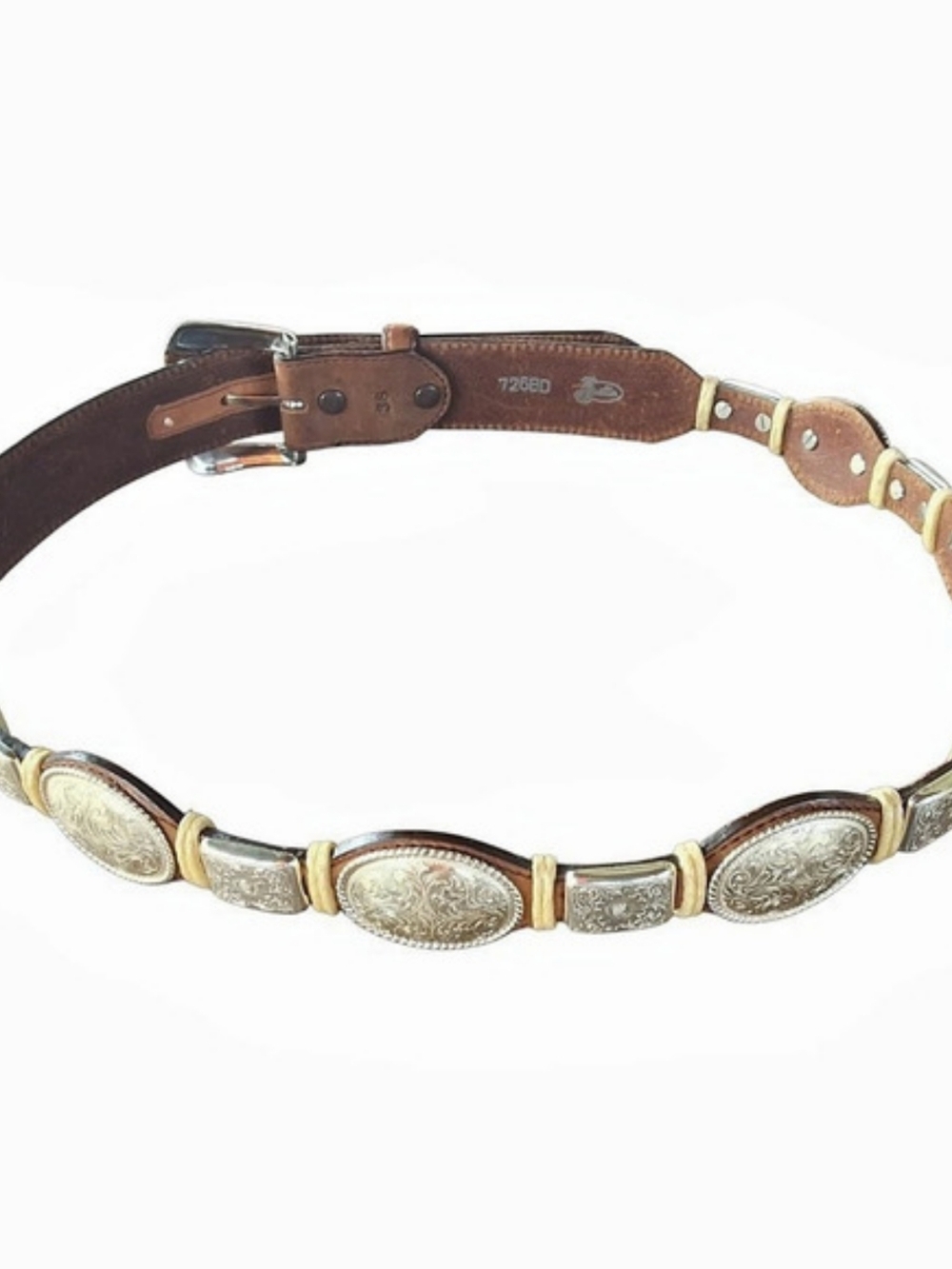 Justin Western Silver Concho Leather Belt Brown Size 38